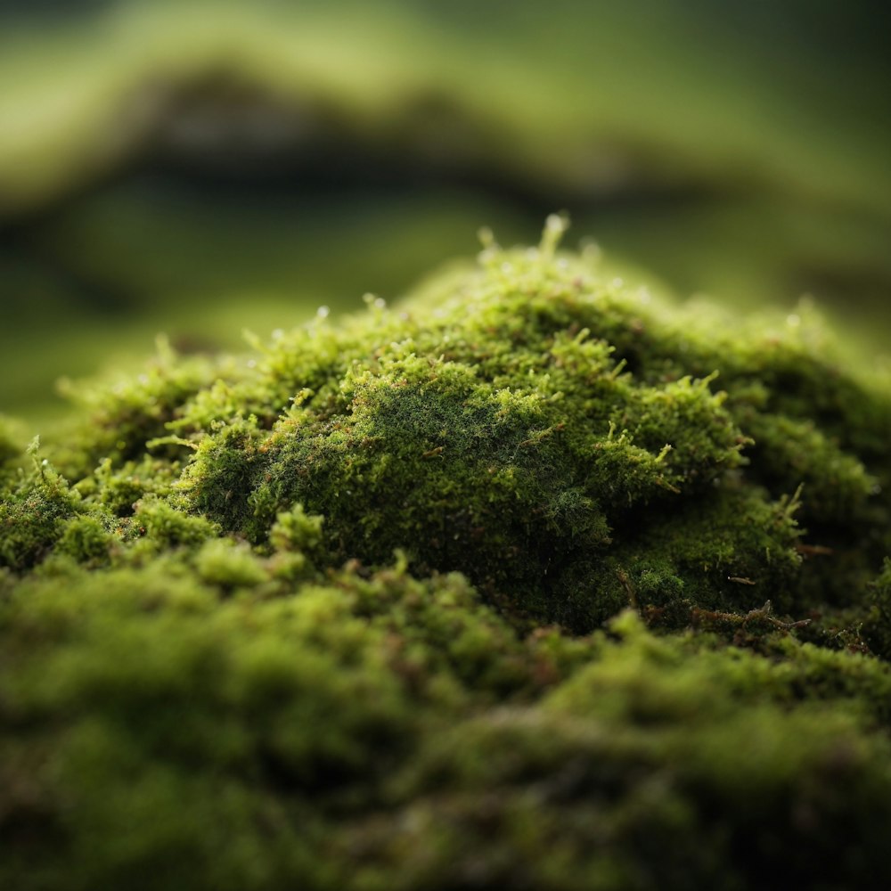 a close up of a green mossy surface