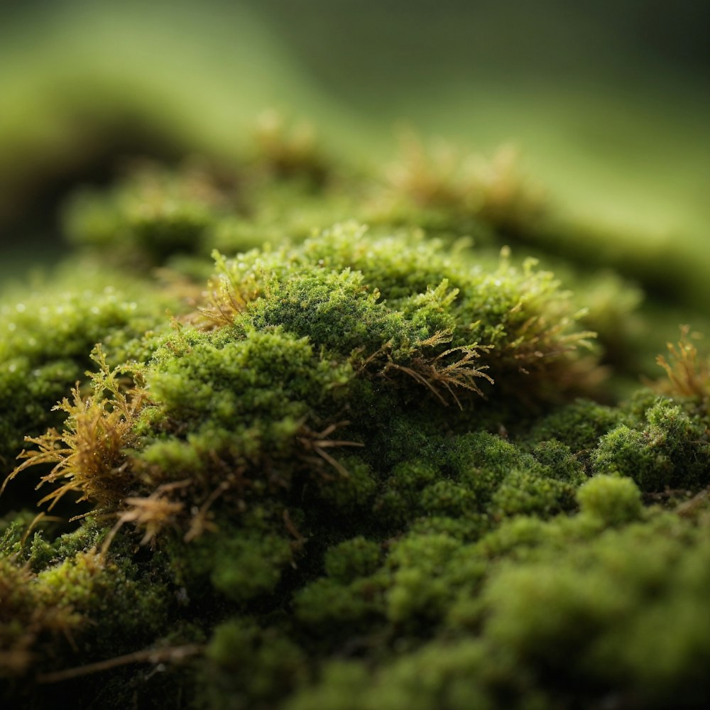 a close up of a green mossy plant