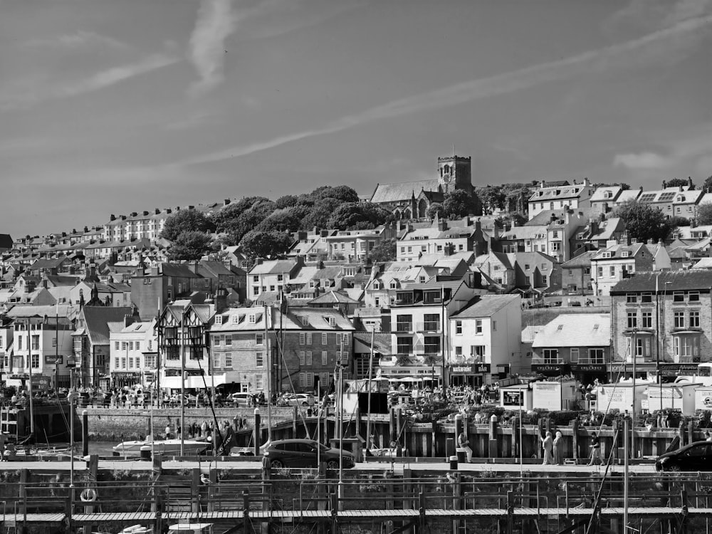 a black and white photo of a city