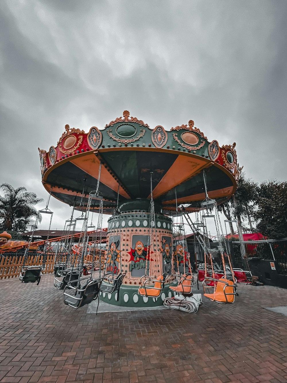 a merry go round on a cloudy day