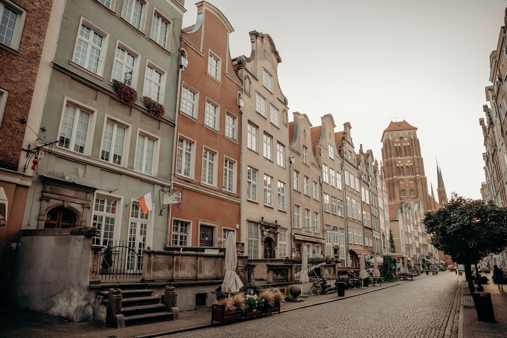 a row of buildings on a city street