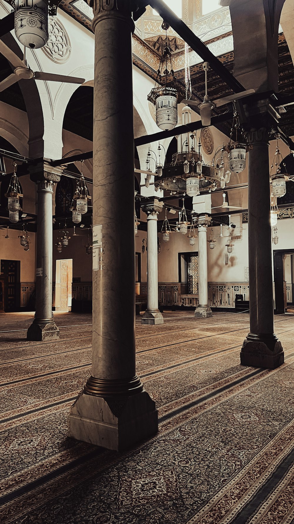 a large room with a clock on the wall