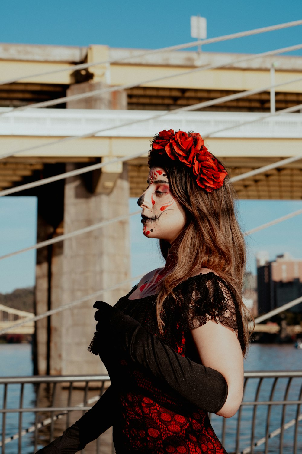 a woman with makeup painted on her face