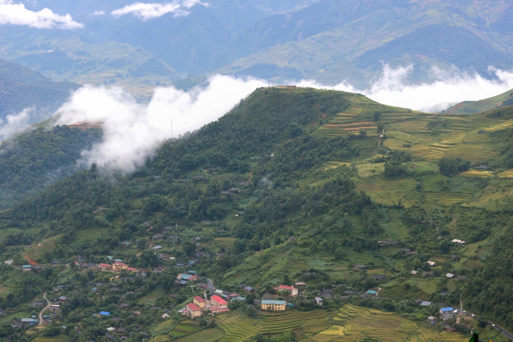 a view of a village in the mountains