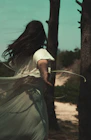 An outdoor scene capturing natural light highlighting the flow and movement of a dress.