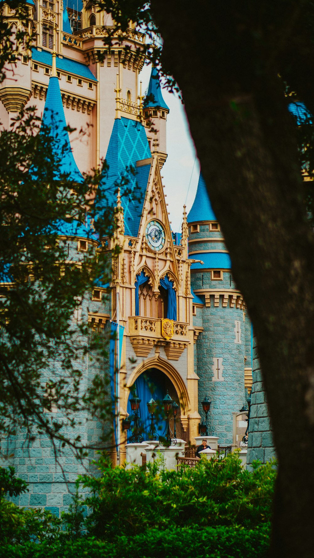 a large castle with a clock on it's side