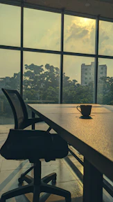 A serene Japanese office interior with natural light and simple decor reflecting calm professionalism.