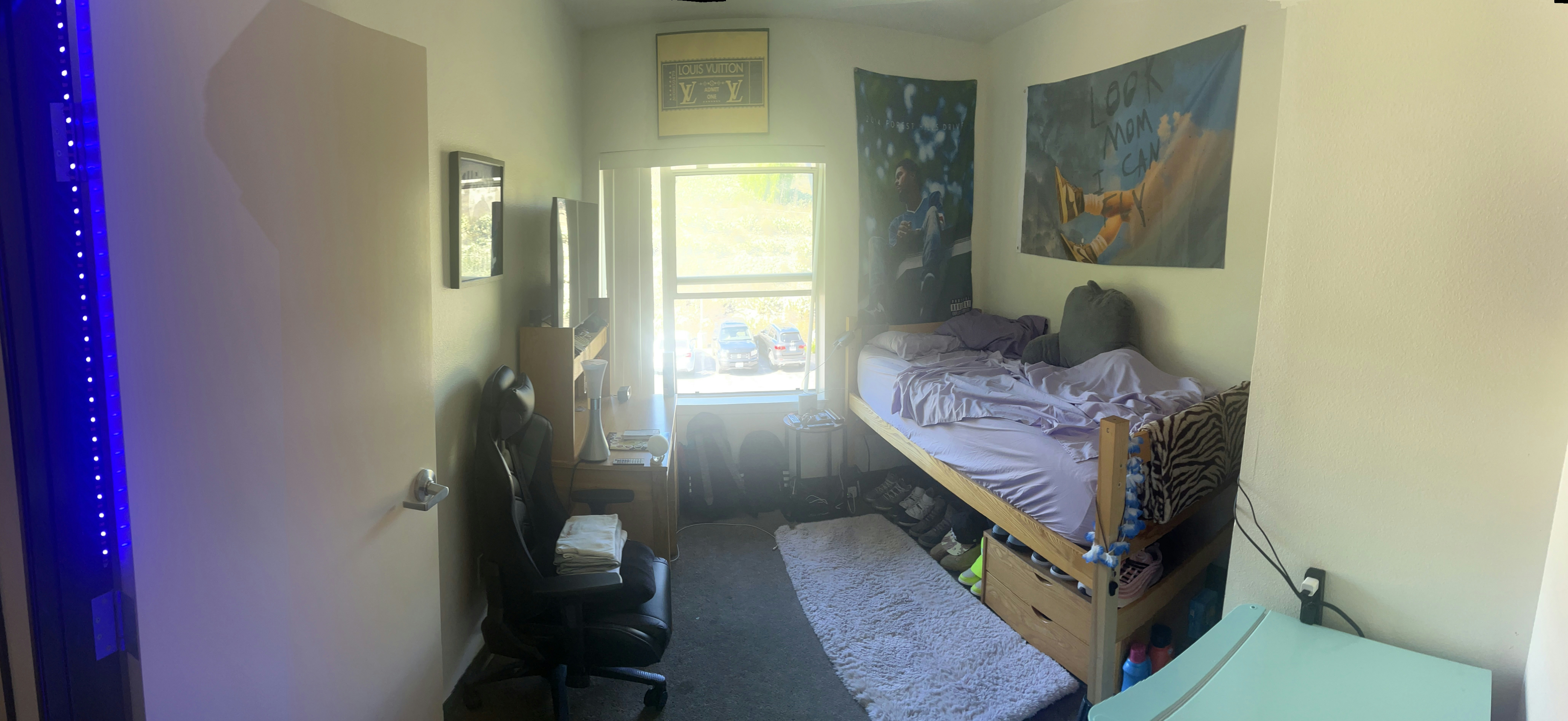 A student dorm room, ready for move-in, illustrating the new beginnings at college.