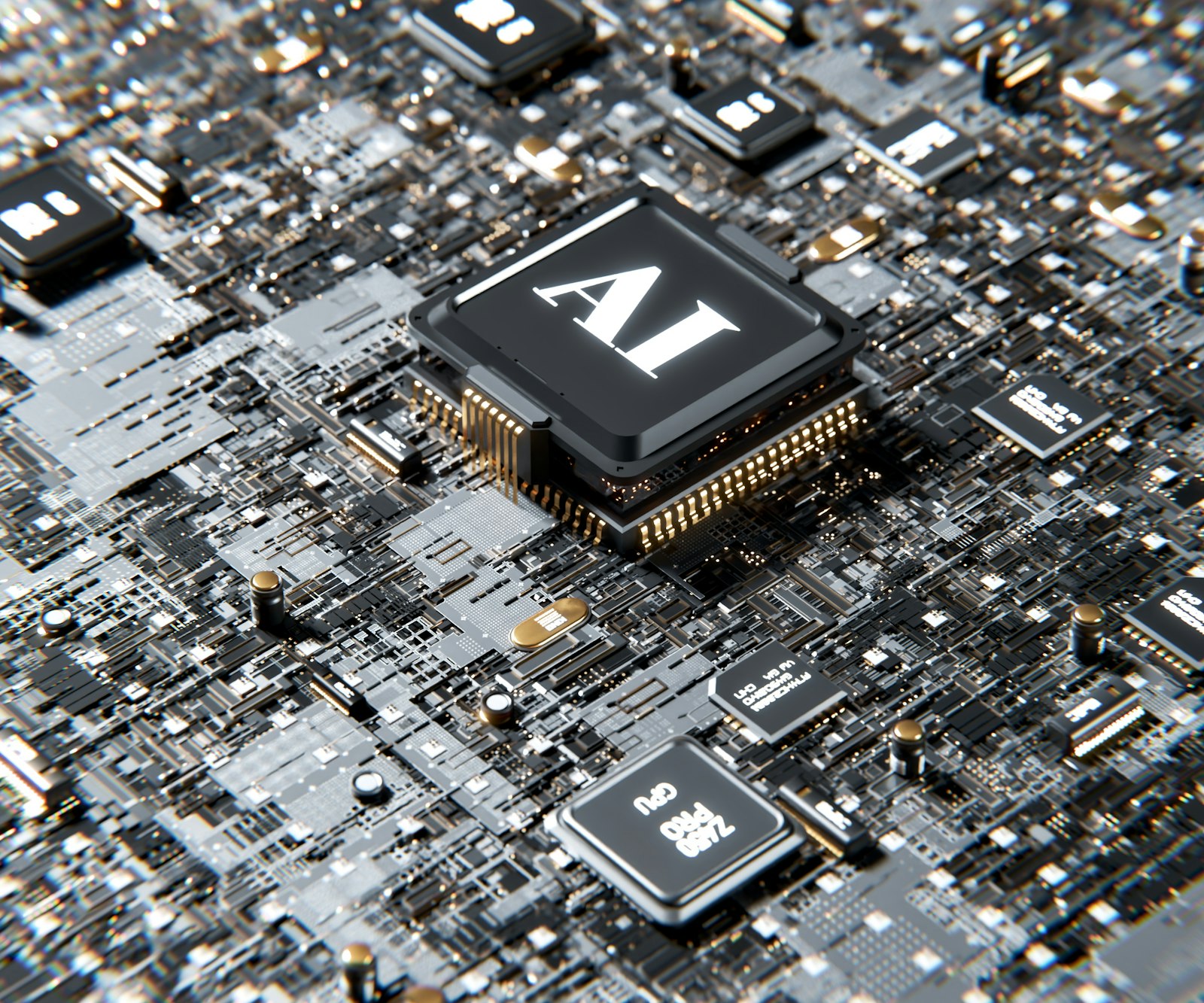 Mikrochip mit AI-Aufschrift – Symbol für KI-Suche und Generative Engine Optimization