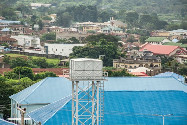 A newly constructed water tank in the village, symbolizing improved infrastructure.
