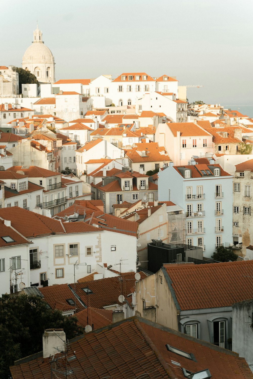 a view of a city with many white buildings