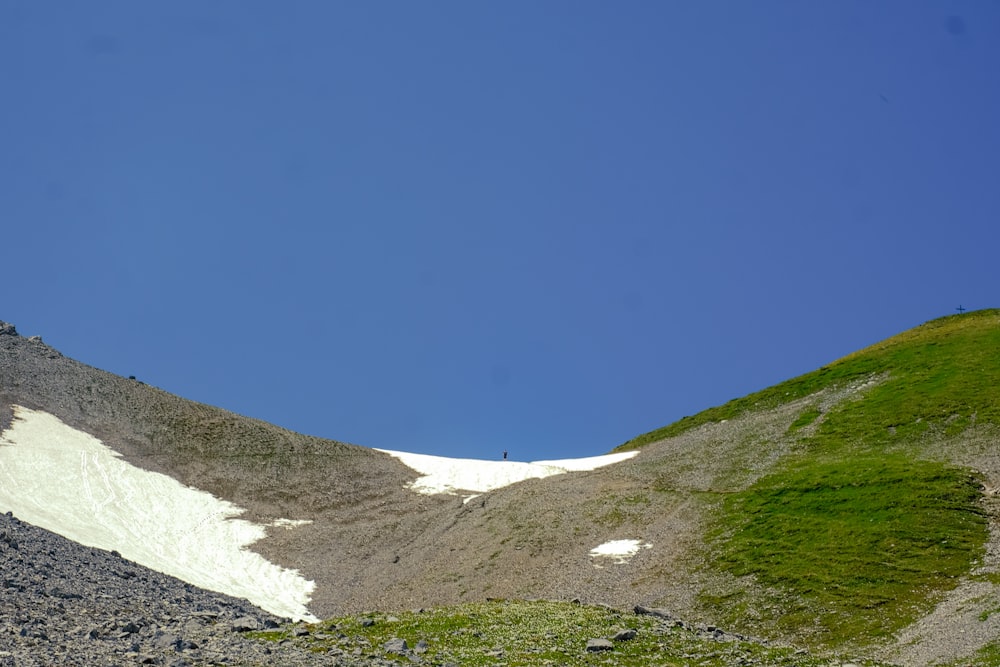 a view of a mountain with snow on it