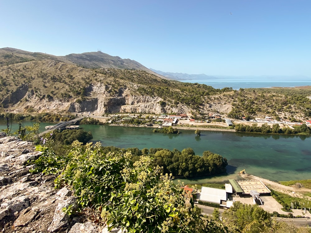 a view of a lake surrounded by mountains