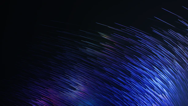 A dynamic parallax starfield with glowing violet data shards floating delicately.