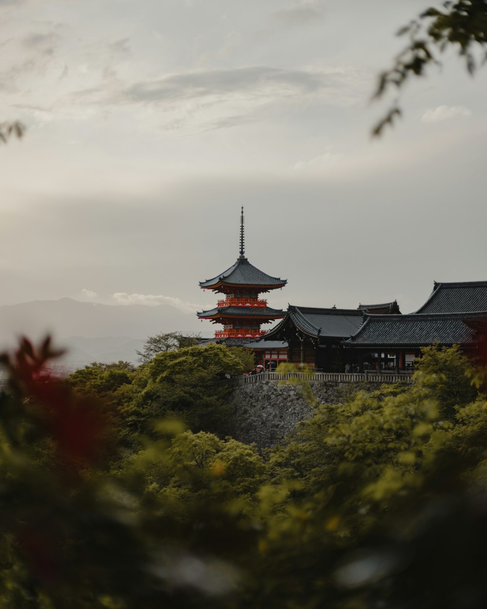 a tall building sitting on top of a lush green hillside