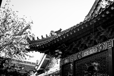 An intricate roof structure displaying detailed craftsmanship.