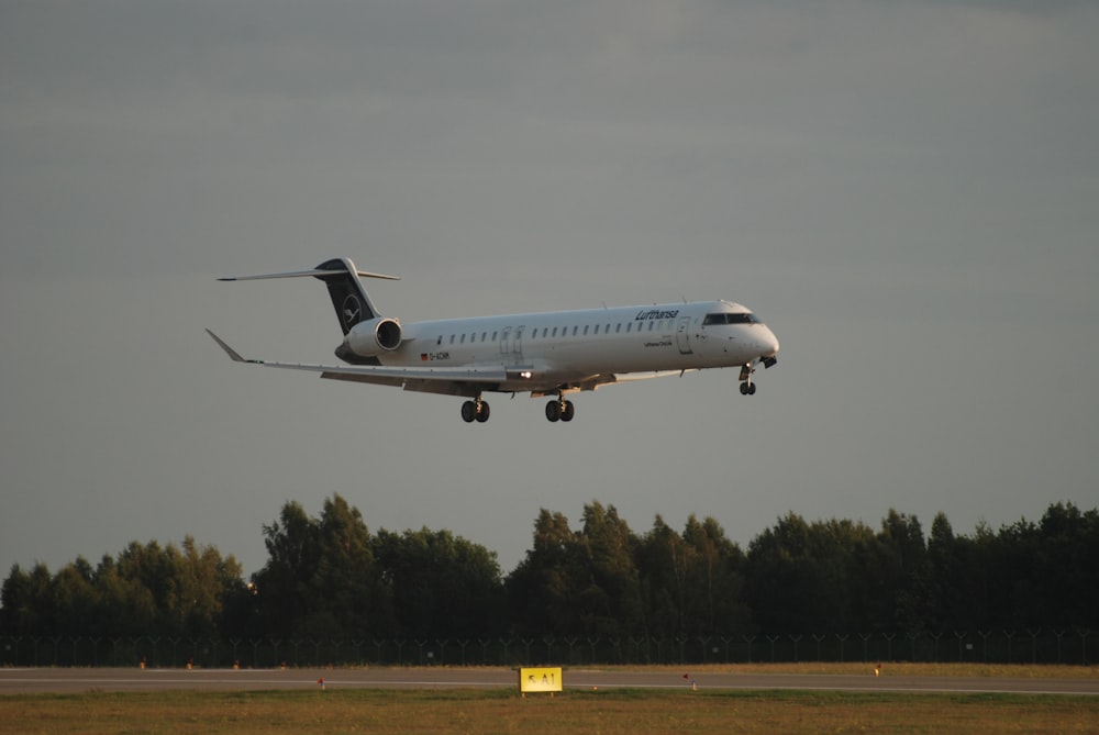 a large jetliner flying through a cloudy sky