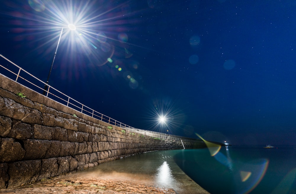 a view of a body of water at night