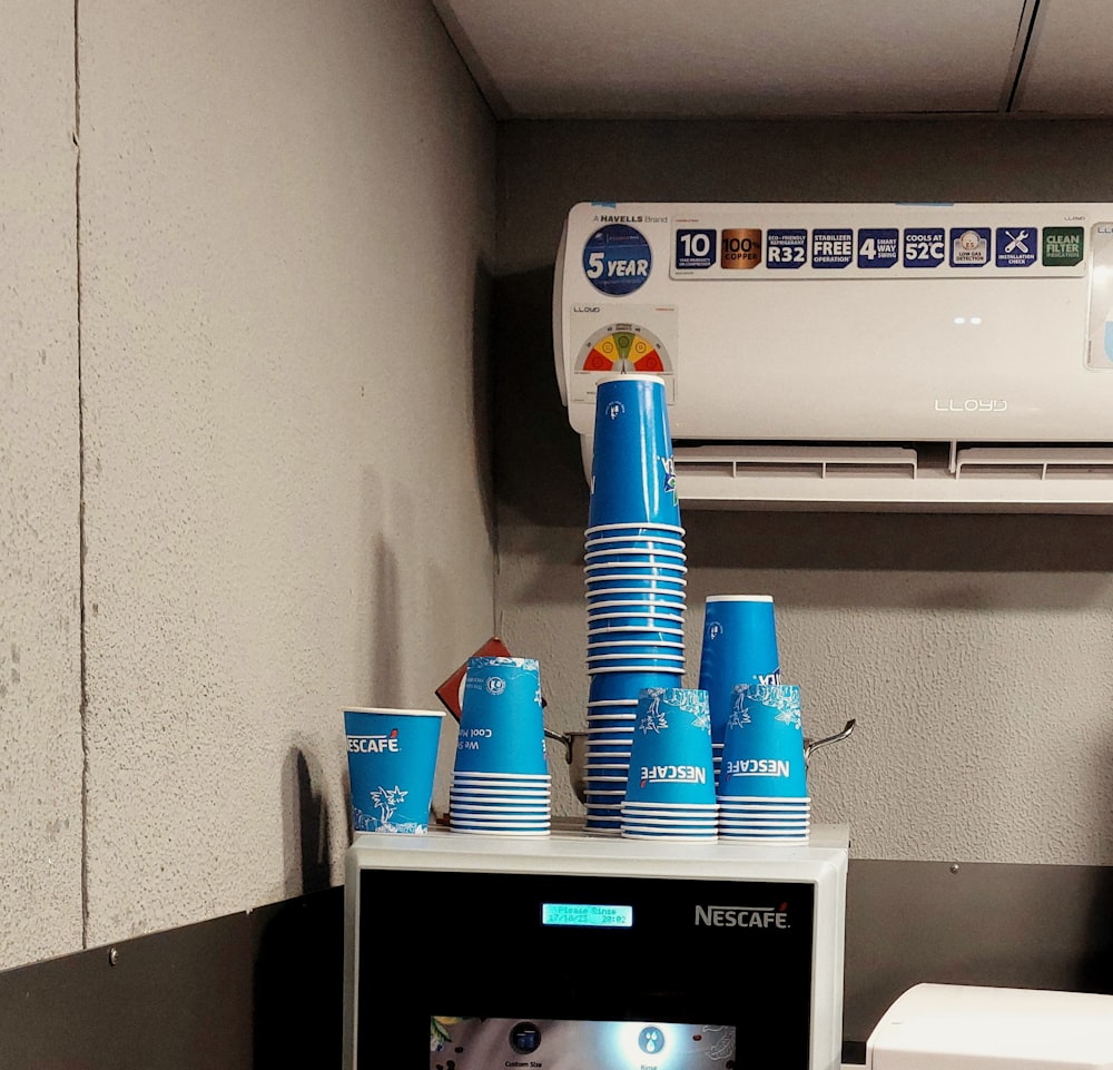 a room that has a bunch of cups on top of it
