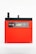 A red electronic device with a black top section featuring a small antenna and digital display. The front has a control panel with several buttons and icons, possibly indicating connectivity or settings.