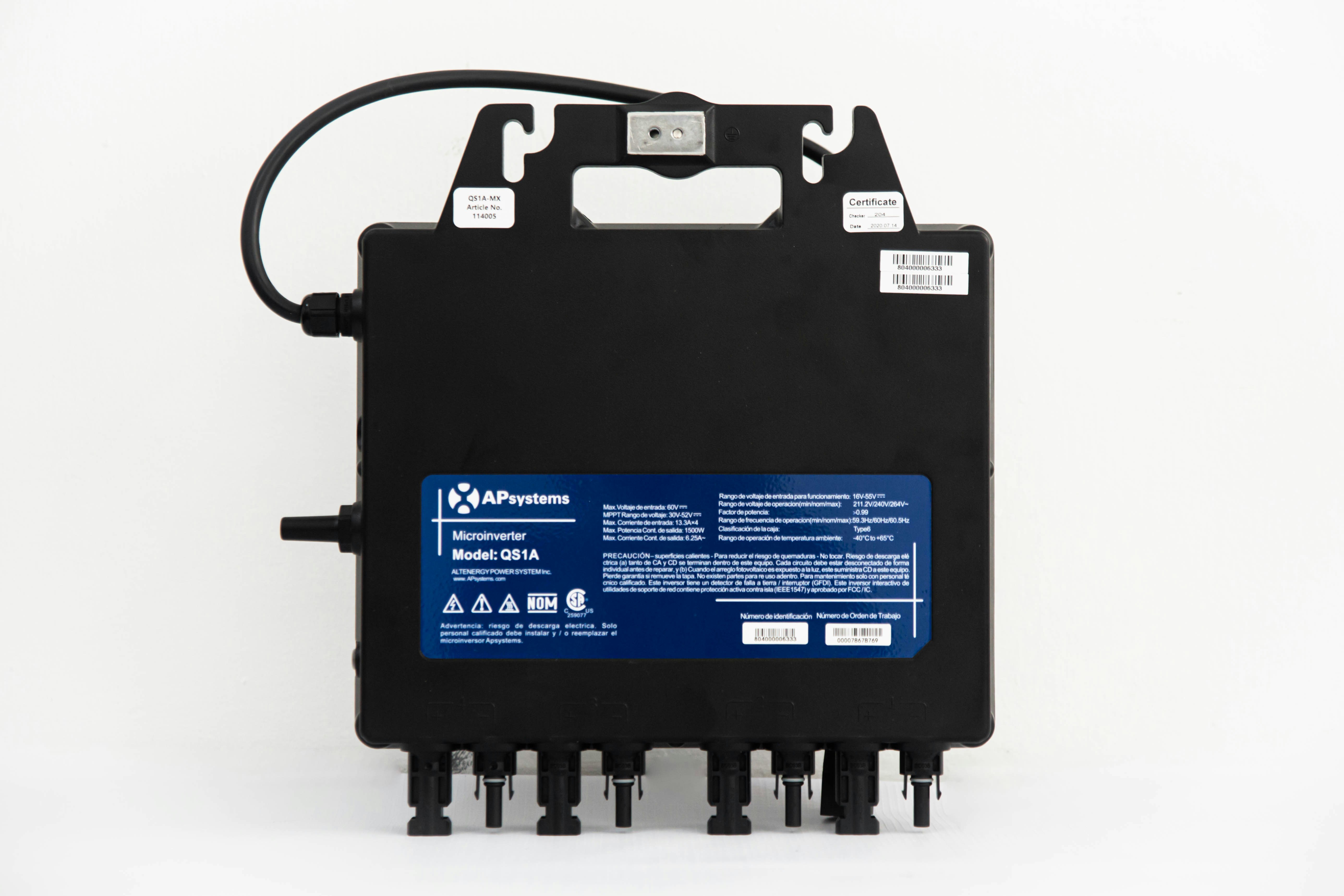 a black box with a blue label on it