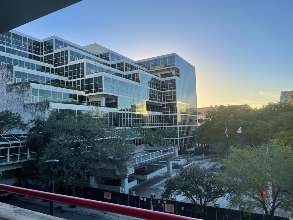 a view of a building from a balcony