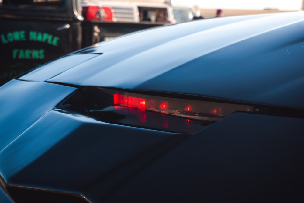 a close up of the tail lights of a car