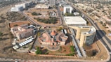 An aerial view of a commercial building showcased in a virtual tour.