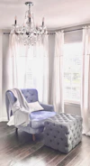 Elegant upholstered armchair with classic fabric in a softly lit room