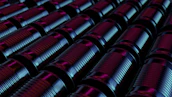 Rows of finished food-grade metal cans stacked neatly, ready for shipment.
