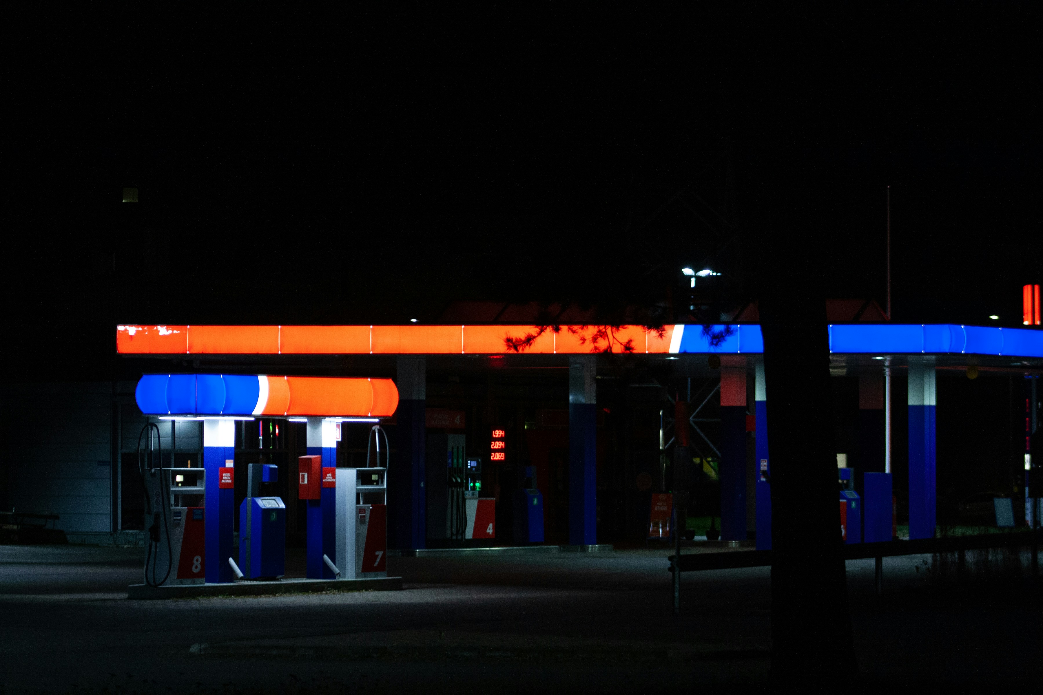 Gas station lit up at night