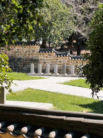 A serene garden showcasing native plants and dry stone masonry.