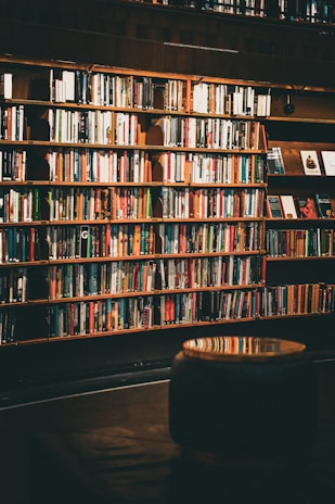 A shelf filled with well-thumbed data management books beside a glowing laptop screen in a warm, inviting room.