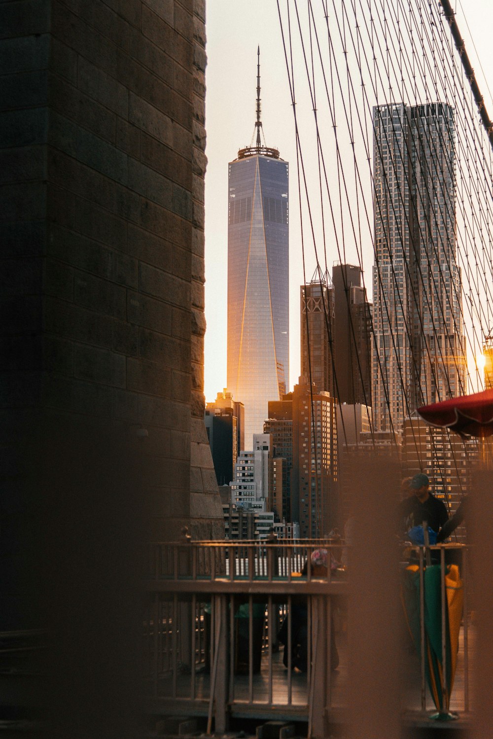 a view of a city skyline from a bridge