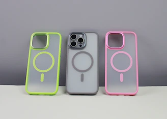 Modern phone case in neutral tones displayed elegantly against a white backdrop.