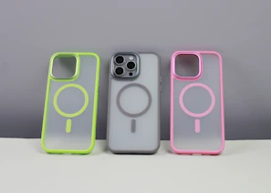 Modern phone case in neutral tones displayed elegantly against a white backdrop.