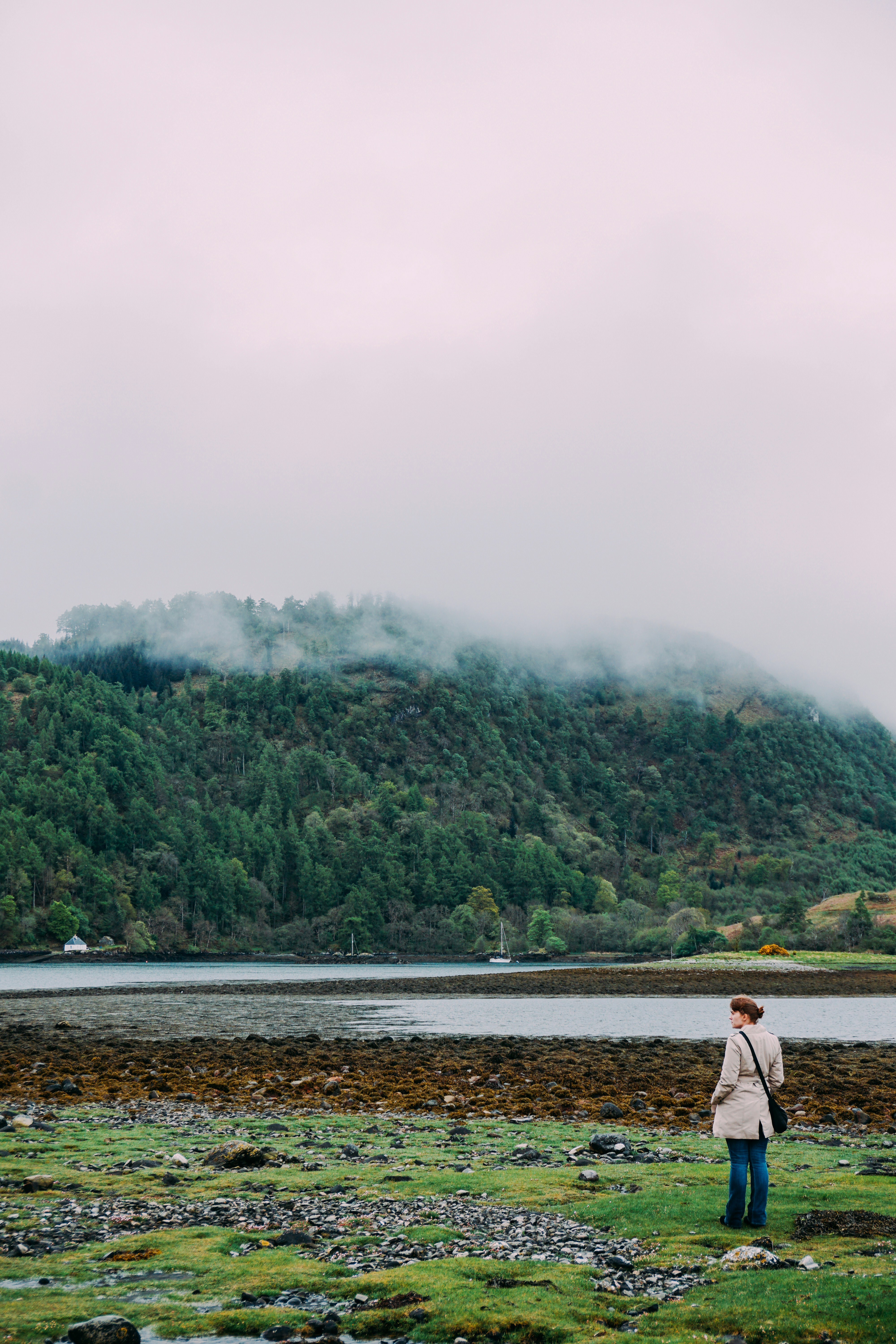 a person standing in a field with a mountain in the background