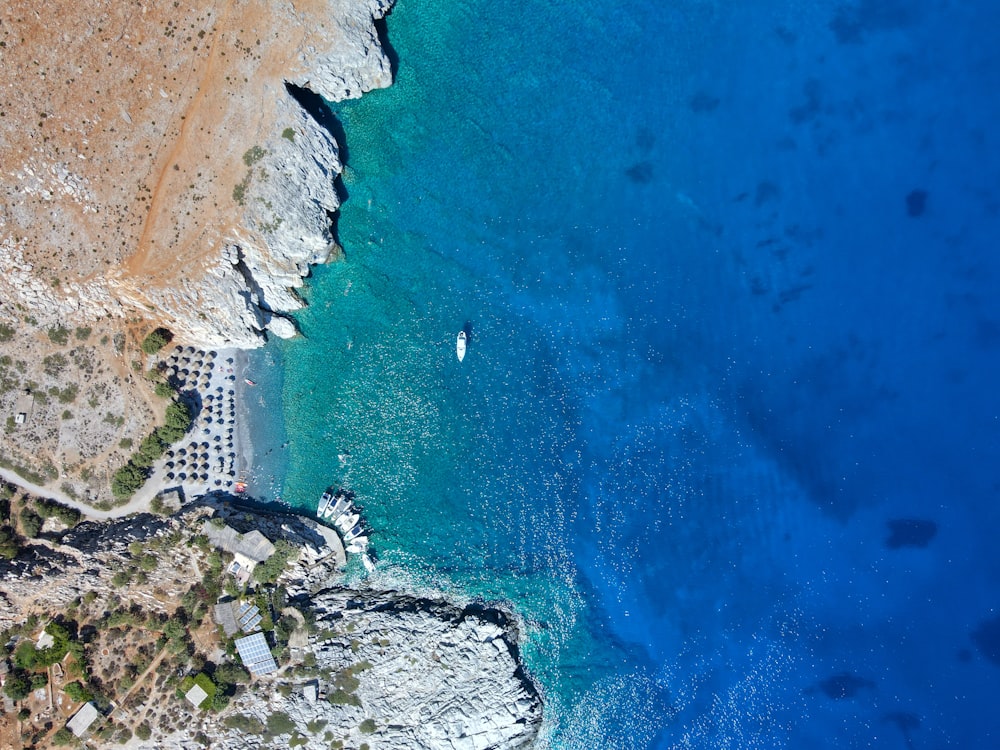 an aerial view of a body of water