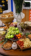 A vibrant food spread arranged on a rustic table.