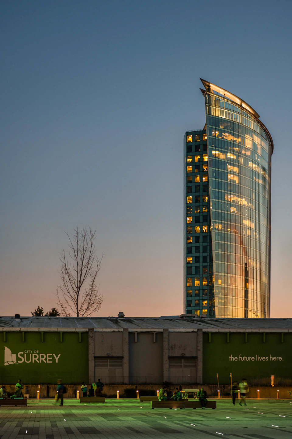 Surrey BC high-rise buildings at night