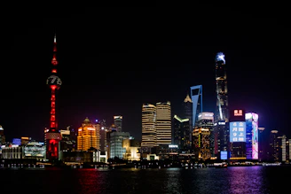 a city at night lit up with bright lights