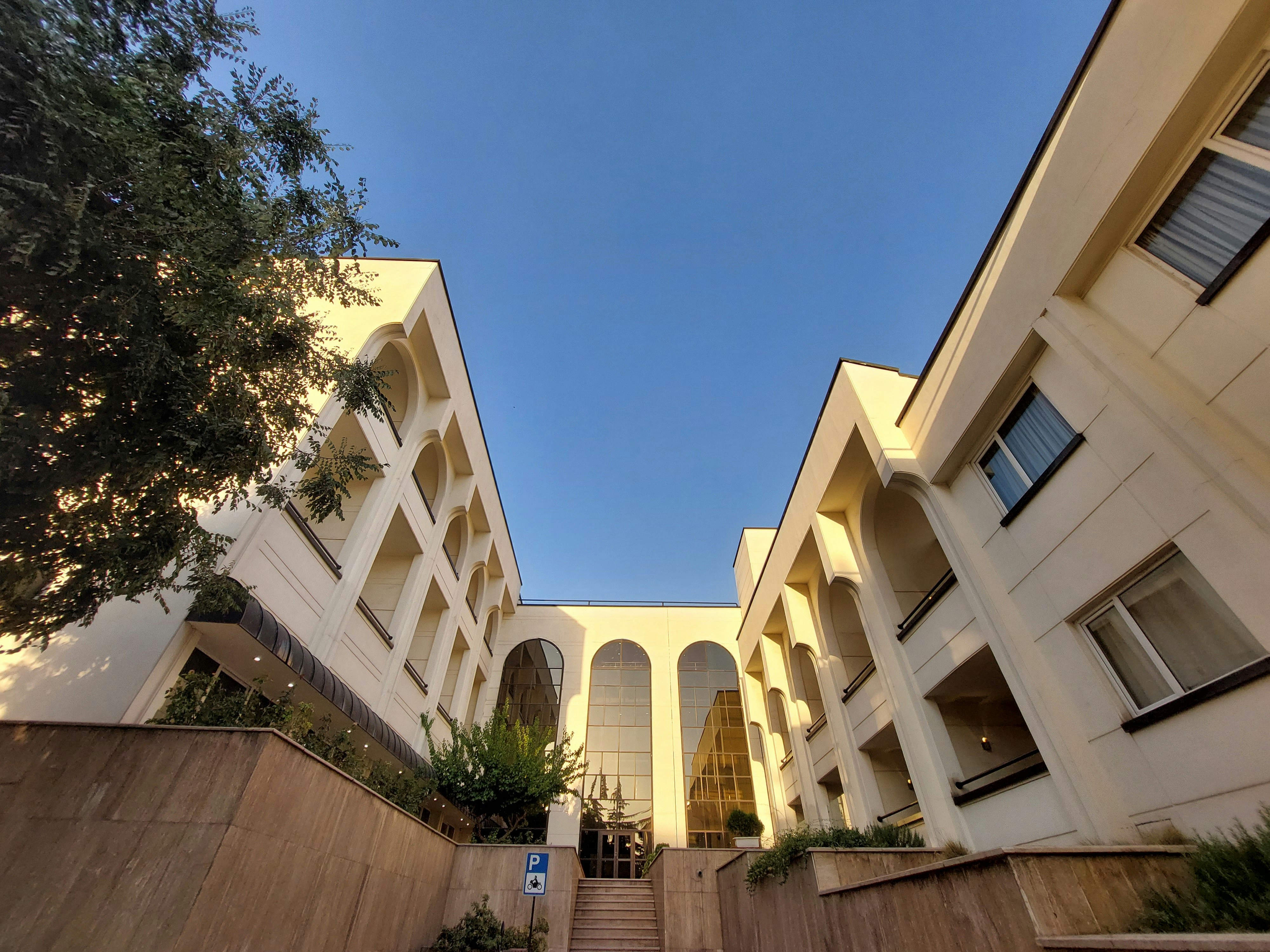 Luxury campus building viewed from stairs