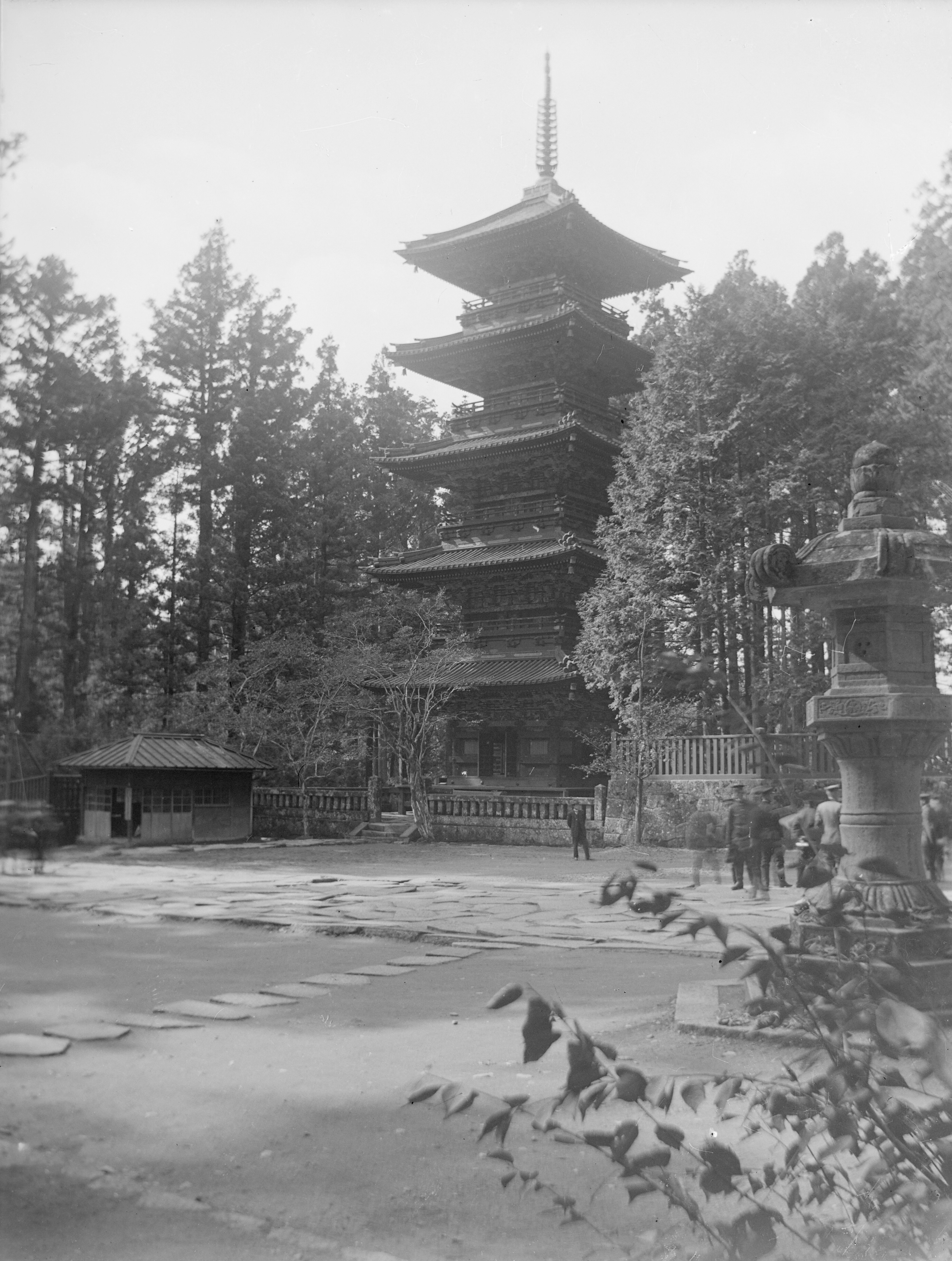 a tall pagoda in the middle of a forest