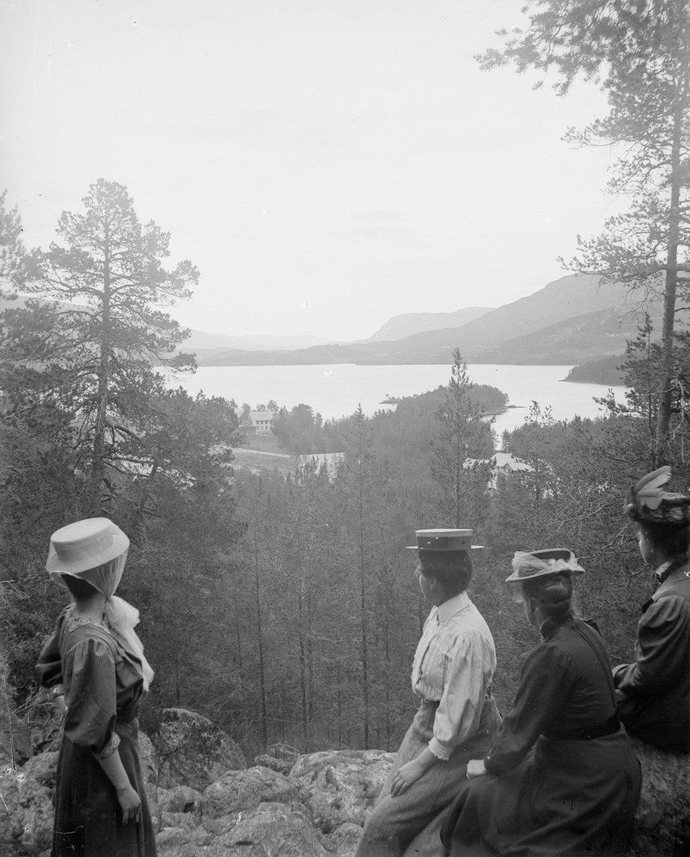 a group of people sitting on top of a hill