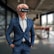A stylized figure wearing a blue suit and a virtual reality headset with the text 'WORKING...' displayed on it stands confidently. The background is a blurred modern office setting, possibly a conference room with large windows and natural light.