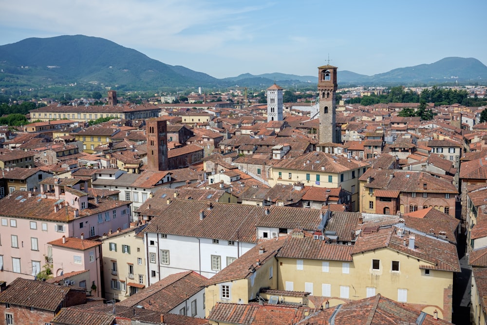 a view of a city with a clock tower