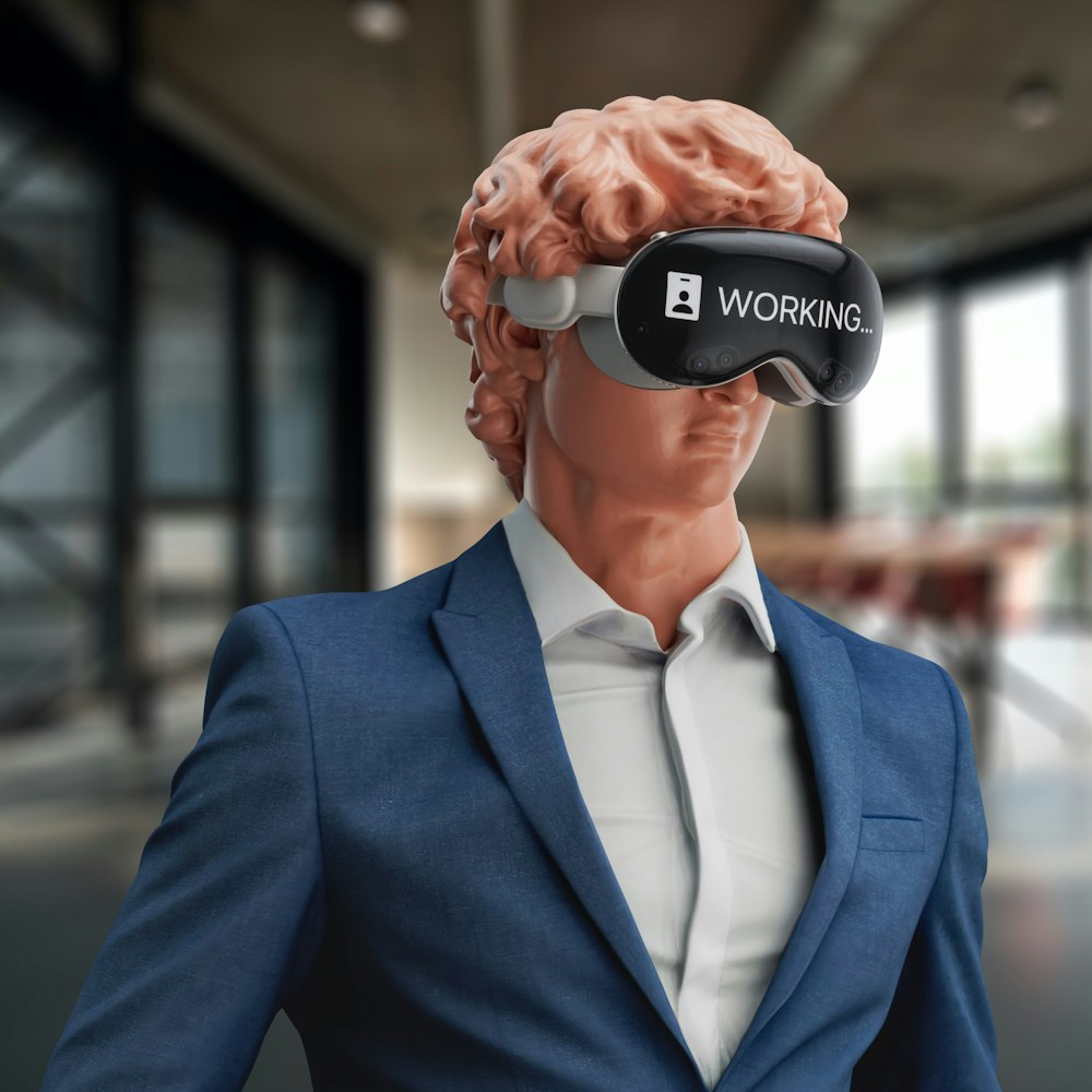 Ein Mann im Anzug mit einem virtuellen Headset