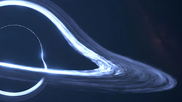 A vivid video still showing a swirling quantum black hole against a cosmic backdrop.
