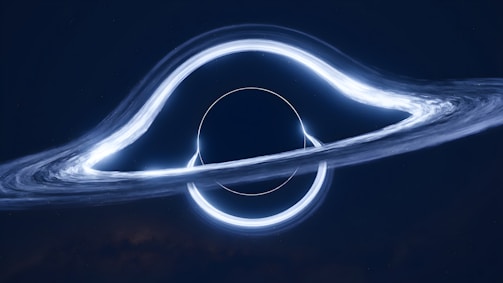A stunning visual of a black hole surrounded by swirling cosmic dust.