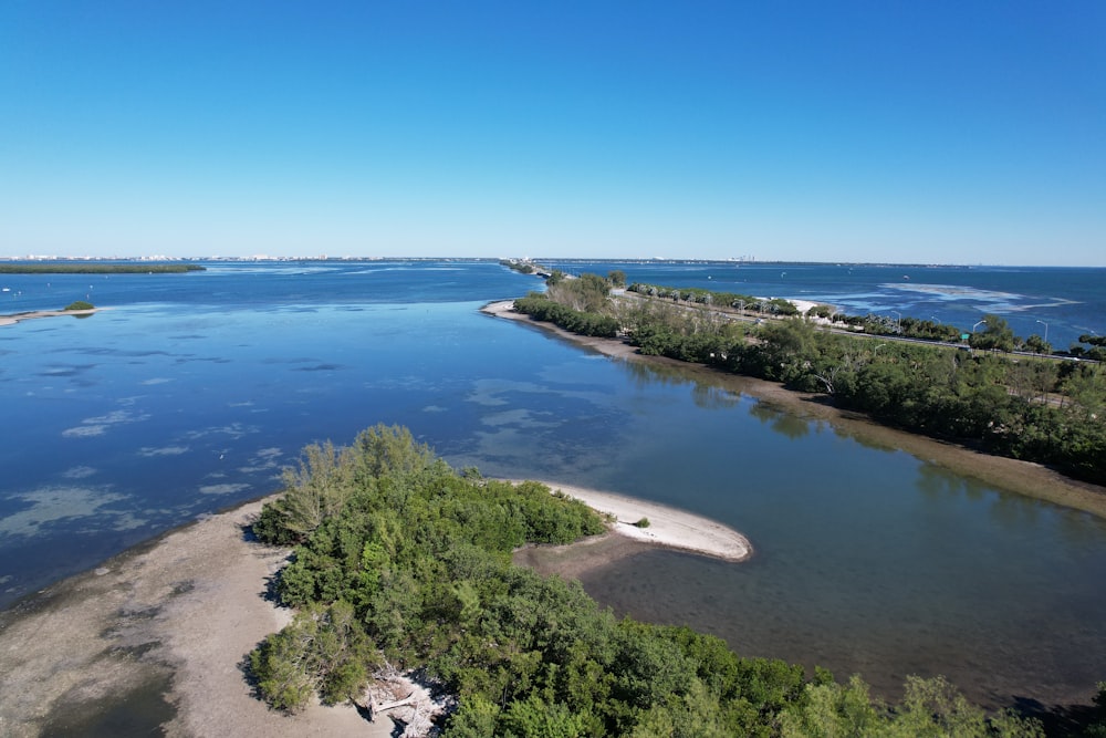 an aerial view of a body of water